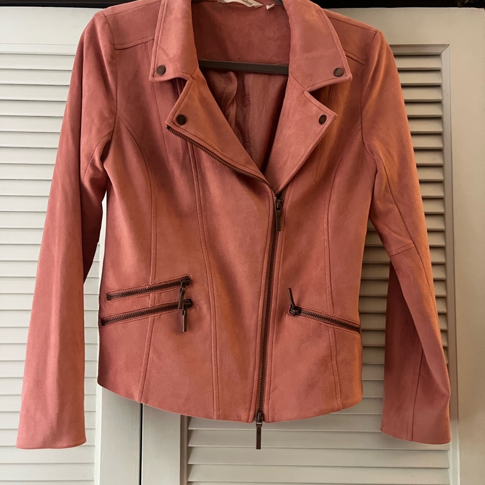 Soft Surroundings Pink Leather look Moto Jacket